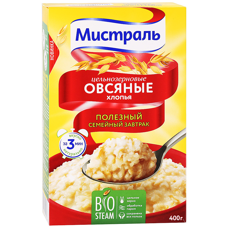 Хлопья Мистраль 400г овсяные Полезный семейный завтрак