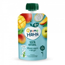 Пюре ФрутоНяня 90г из Яблок и Манго с йогуртом 6+ д/п
