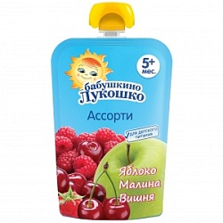 Бабушкино Лукошко пюре 90г яблоко+малина+вишня 5мес